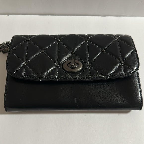 COACH CHAIN CROSSBODY WITH QUILTING BLACK , LEATHER VINTAGE WALLET F23816 - Picture 9 of 9